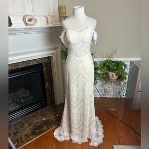Lace Off-Shoulder Sheath Dress in Ivory Perfect for Bride and Wedding